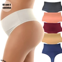 Imagem da promoção Kit 4 Calcinhas Cós Alto Gestante Grávida Pós Parto Fio Duplo Não Marca Bella Flor