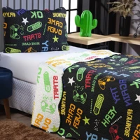 Imagem da promoção Colcha Cobre Leito Solteiro 2 Peças Dupla Face Porta Travesseiro Estampado Infantil Menino Menina