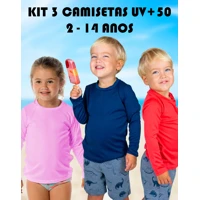 Imagem da promoção Kit com 3 Camiseta Proteção UV+50 Infantil Meninos e Meninas Cores Lindas