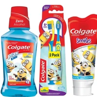 Imagem da promoção Kit Colgate Minions:Creme Dental 100g +Escova Dental +6 anos + Enxaguante Bucal Kids 250ml
