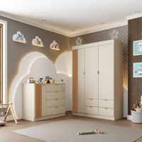 Imagem da promoção Quarto Infantil Completo Guarda-Roupa 3 Portas 4 Gavetas com Cômoda 100% MDF Ayla Off White