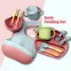 Baby Tableware 6/8 Peças Talheres Silicone Infantil Com ventosa Canudo Colher Babador em oferta