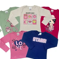 Imagem da promoção Kit C/ 5 Camisetas Blusinha Manga Longa de Algodão Infantil Menina Meia Estação no Tamanho 1 ao 16