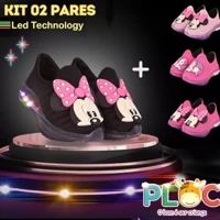 Imagem da promoção KIT 2 PARES DE TÊNIS LED INFANTIL MENINA (LED03 PRETO MINNIE + PAR ADICIONAL A SUA ESCOLHA)