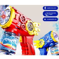 Imagem da promoção Máquina Lança Bolha De Sabão, Automática, Colorido, Brinquedo Infantil, Azul Vermelho, 50ML