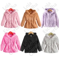 Imagem da promoção Casaco Teddy Infantil Menina Capuz Touca com Ziper Ted Tedy Forrado Quente Feminino Jaqueta Infantil