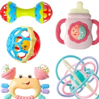 Imagem da promoção 5pcs/set Mordedor De Rattle Bite Teether Não Tóxico Plástico Colorido Rattles Hand Jingle Bells Toys