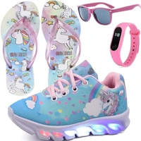 Imagem da promoção Tenis Infantil De Led Unicornio + Chinelo Oculos Relogio