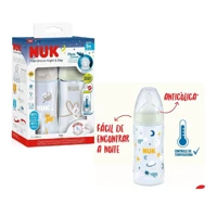 Imagem da promoção Kit de Mamadeiras Anticólica Dia e Noite com Controle de Temperatura NUK 300ml - Azul