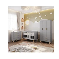 Imagem da promoção Quarto de Bebê Retrô Completo com Guarda-roupa, Berço 3 em 1 e Cômoda - Milla Carolina Baby