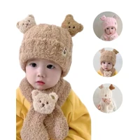 Imagem da promoção Chapéu De Urso De Bebê Lenço De Duas Peças Conjunto De Velo Forrado Com Forro