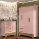 Quarto Infantil Completo Guarda Roupa 4 Portas 2 Gavetas com Cômoda Liz Rosa Fosco/Nature , OLIVIA E em oferta