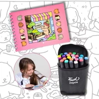 Imagem da promoção Kit 24 Canetinhas Ponta Dupla + Livro De Colorir Infantil Capa Dura
