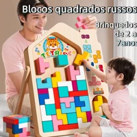 Imagem da promoção Brinquedo Quebra Cabeça Tetris de Madeira 3D Colorido/Jogo Grande Tangram Montessori Educativo Infan