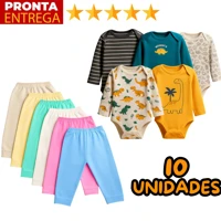 Imagem da promoção Kit 10 Peças Roupinha de Bebê Body Manga Longa Estampado e Mijão Infantil