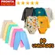 Kit 10 Peças Roupinha de Bebê Body Manga Longa Estampado e Mijão Infantil em oferta