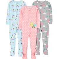 Imagem da promoção Simple Joys by Carter's Pacote com 3 pijamas de algodão com pés de ajuste confortável para meninas