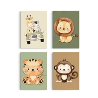 Imagem da promoção Kit Quadros Decorativos Mosaico 4 Peças Safari Criança Animais Leão Tigre Macaco Girafa Zebra Arte D
