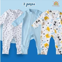 Imagem da promoção Kit com 3 macacões estampado para menino suedine 100 % algodão