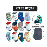 Imagem da promoção Kit 12 Pares Meias para Bebês Menino c/ Antiderrapante 0 a 24 meses