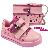 Imagem da promoção Kit Tênis Estrelas com Bolsa Rosa Infantil Feminino Escolar Kidstep