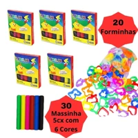 Imagem da promoção Kit 30 Unidades de Massinha + 20 moldes Forminhas Sortidas Para Modelar Infantil Escolar (5 caixas 6