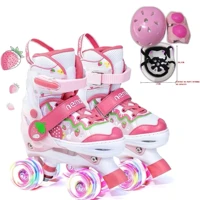 Imagem da promoção Patins 4 Rodas Infantil Morango para Menina com Luz LED + Kit Proteção Semi Professional – Promoção
