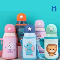 Imagem da promoção Garrafa Térmica Infantil de 500 ml Aço Inox 304 Com Alça Bolsa De Armazenamento, Canudo e Caneca