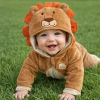 Imagem da oferta Macacão Bebê Plush Capuz Leão Orelhas Fantasia Menino Roupa