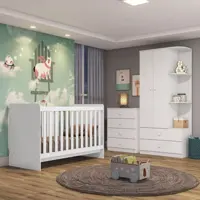 Imagem da oferta Quarto de Bebê Berço Mini Cama Guarda Roupa e Cômoda Sonho Encantado Espresso Móveis