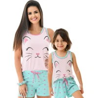 Imagem da promoção Kit Pijama Feminino Mãe Filha Babydoll Confortável Verão Cat