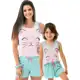 Kit Pijama Feminino Mãe Filha Babydoll Confortável Verão Cat em oferta