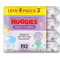 Imagem da promoção Lenço Umedecido Huggies Corpo e Rosto 192 unidades (4 pacotes com 48 un cada)