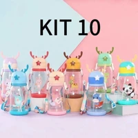 Imagem da promoção Kit 10 Garrafas Infantil Bebe com Tampa e Canudo e Alça 600ML Chifre