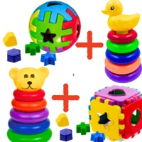 Imagem da promoção Kit Brinquedos Educativos Ursinho + Pato + Bola Didatica +Cubo Didático com Peças para Encaixar