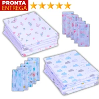 Imagem da promoção Kit 5 Fralda De Pano Estampado 60 x 60 Enxoval Infantil Bebê Menino Menina