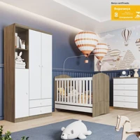 Imagem da promoção Quarto de Bebê com Guarda Roupa 3 Portas Cômoda e Berço Pimpolho Casa 812