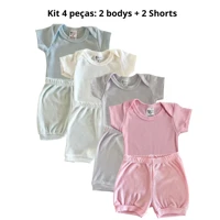 Imagem da promoção Kit 4 peças body infantil bebê/ shortinho para bebe menino e menina/ bory manga curta