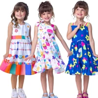Imagem da promoção Vestido Infantil Menina Estampado E Liso Com Laço Rodado Colorido Para Festa