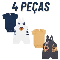 Imagem da promoção Kit Roupa De Bebe Conjunto 4 Peças Jardineira E Body Curto Menino E Menina Roupas de Bebê