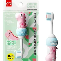 Imagem da oferta Escova de Dentes Infantil para 0-3 Anos, Bebe 1 MomoDent Dinossauro, Dinossauro, Cabo de Silicone